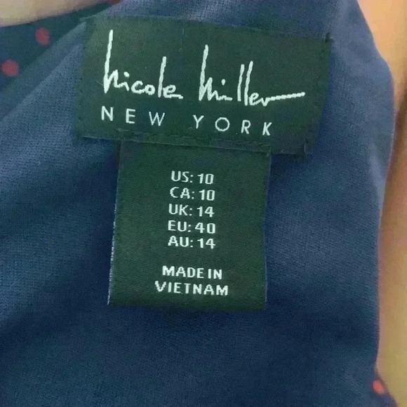 Nicole Miller New York sz 10 navy, red polka polka dot shirt dress non wrinkle - Picture 10 of 11